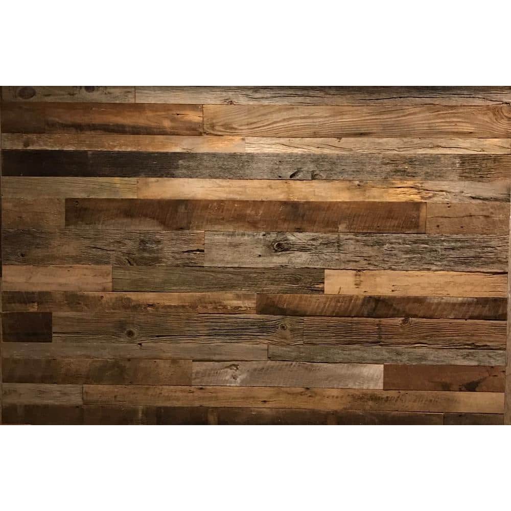 Vintage Timber 3/8 in. x 4 ft. Random Width 3 in. - 5 in., 10 sq. ft. Brown/Grey Barnwood Planks Decorative Wall Panel (2)
