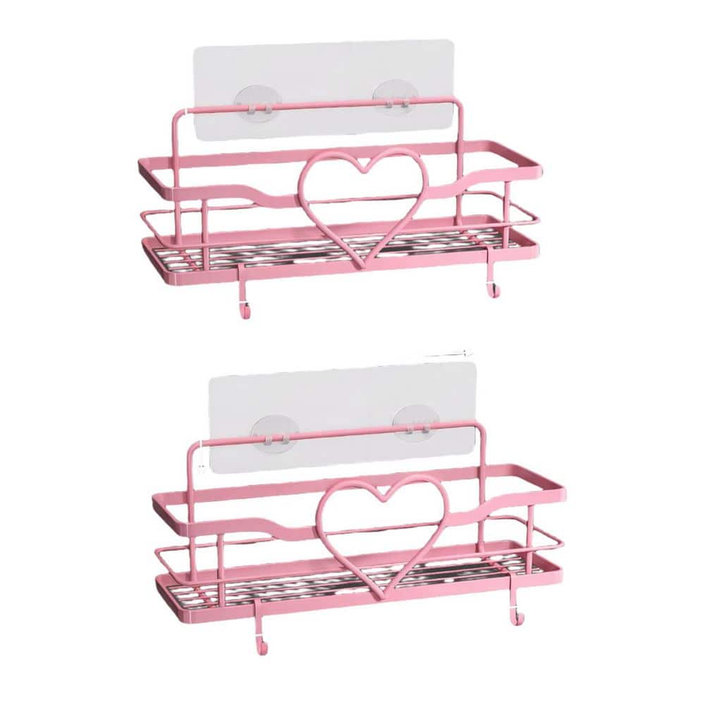 NVNOO 13 in. x 5 in. x 3 in. Sweet Heart Shower Shelves with 4 Removable Hooks for Bathroom Shower and Kitchen, Pink (2-Pack) (1)