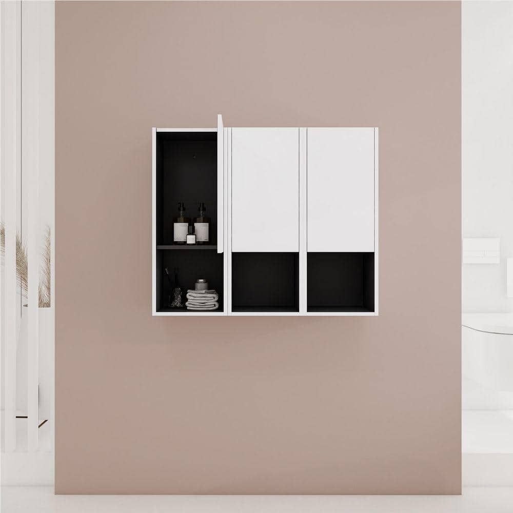 UPIKER Modern 35.43 in. W x 9.81 in. D x 29.5 in. H Bathroom Storage Wall Cabinet in White (3)