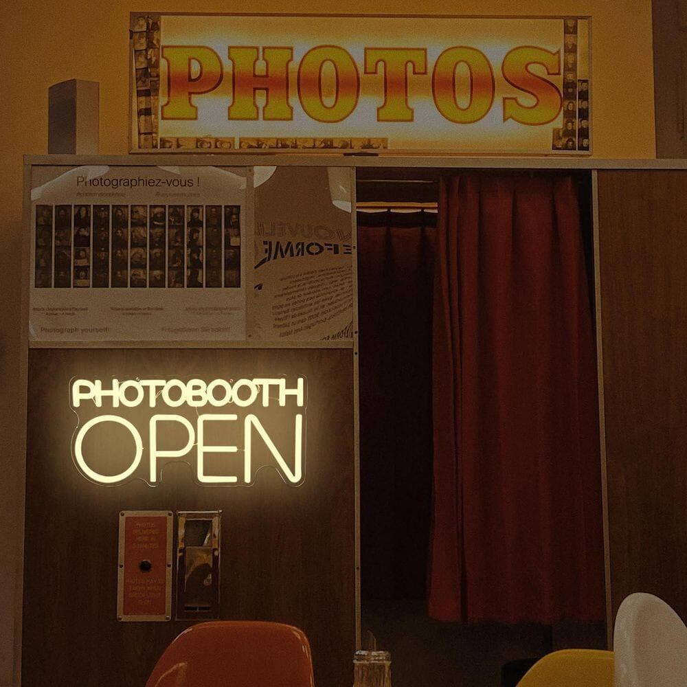 Afoxsos Photo Booth Open Neon Sign Series LED Light Photography Studio Wall Decor Wedding Engagement Party Reception (2)