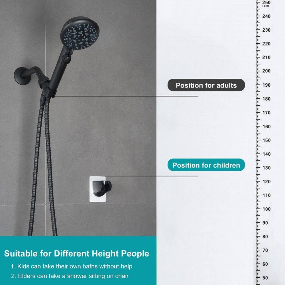 Numhew 1-Piece 8 Mode Handheld Shower Head On Off Switch, Long Hose, Bracket Extra Adhesive Holder (2)