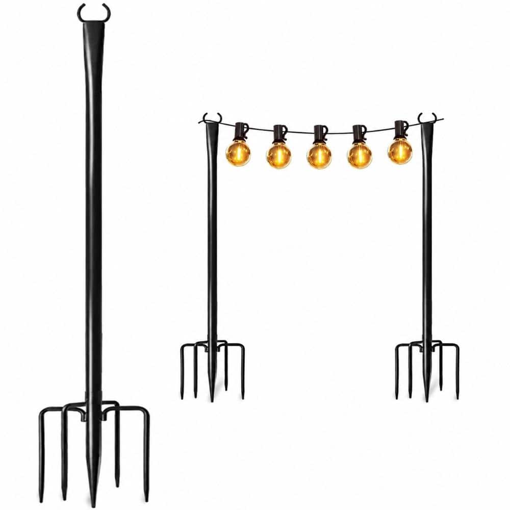 Unbranded 2 Pack Heavy Duty Metal Outdoor String Light Poles Adjustable 12-15 Ft with Fork Stake for Patio Backyard
