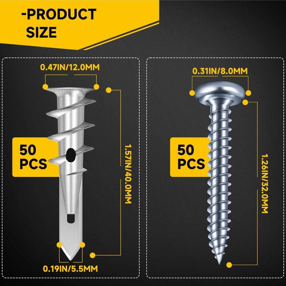MYWISH #8 x 1.57 in. Zinc Self-Drilling Drywall Anchors with Screws (50-Pack) (2)