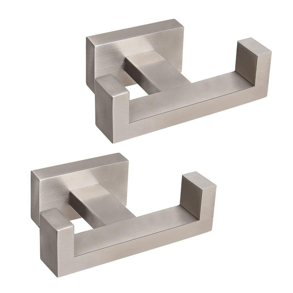 Unbranded 2-Pack Brushed Nickel SUS304 Stainless Steel Square Double Wall-Mounted Robe Towel Hook for Bath Wall