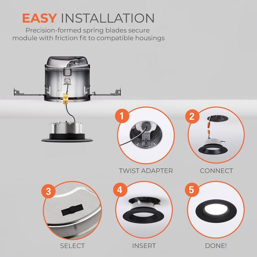 HALO LTT 4 in. Adjustable 5 CCT, New Construction/Remodel/Retrofit Installation, Integrated LED Regressed LED Downlight Black (4)