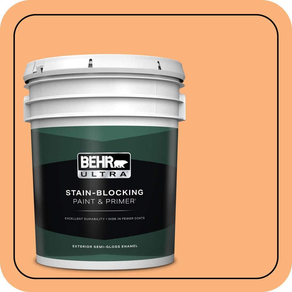 BEHR ULTRA 5 gal. #P220-5 Fuzzy Peach Semi-Gloss Enamel Exterior Paint & Primer
