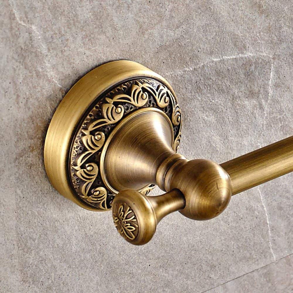 Unbranded Adjustable Antique Brass Towel Bar Expandable 15.2 to 27.8 in. Vintage Wall Mount Bathroom Accessory Holder Rod (3)