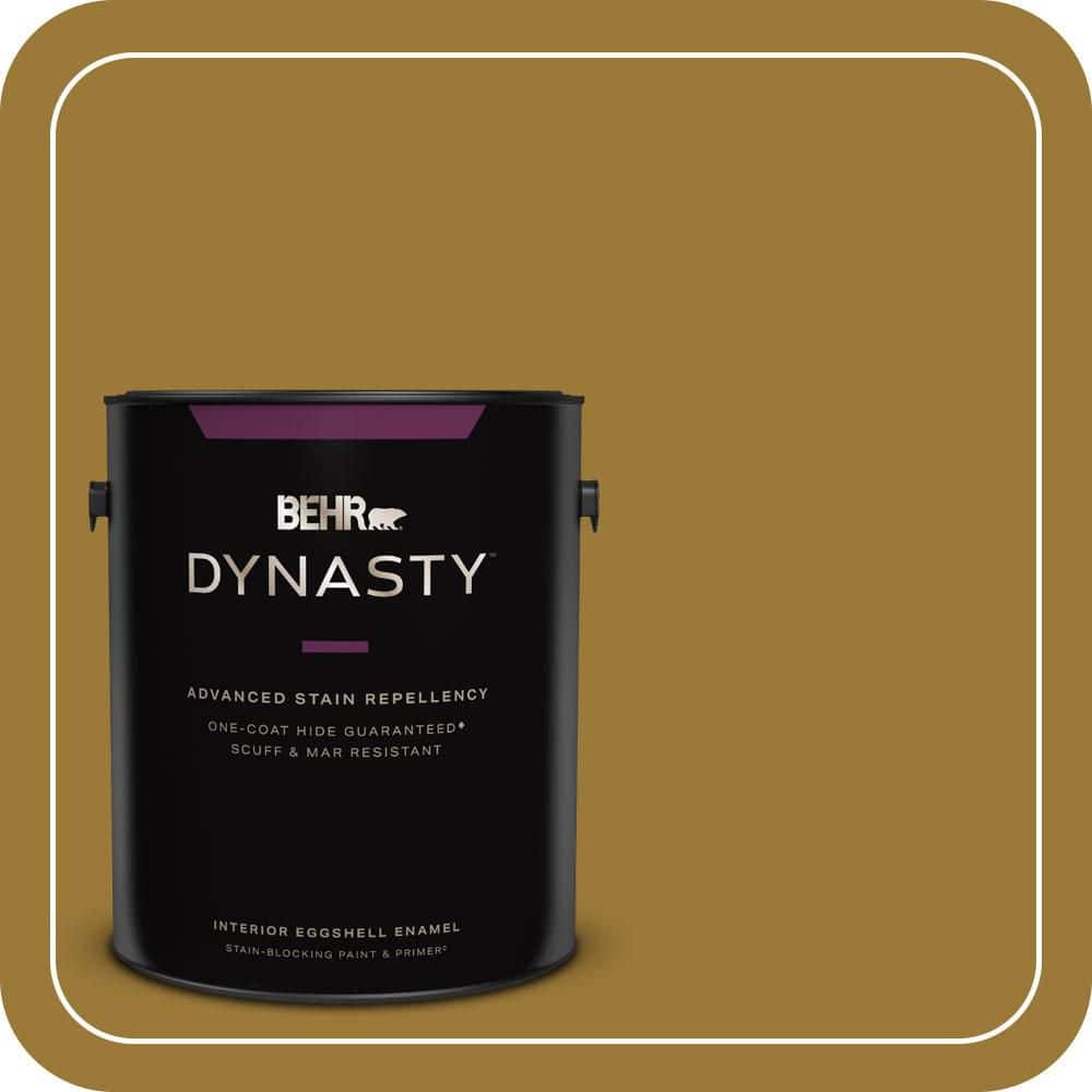 BEHR DYNASTY 1 Gal. #M300-7A Retro Gold Eggshell Enamel Interior Stain-Blocking Paint and Primer