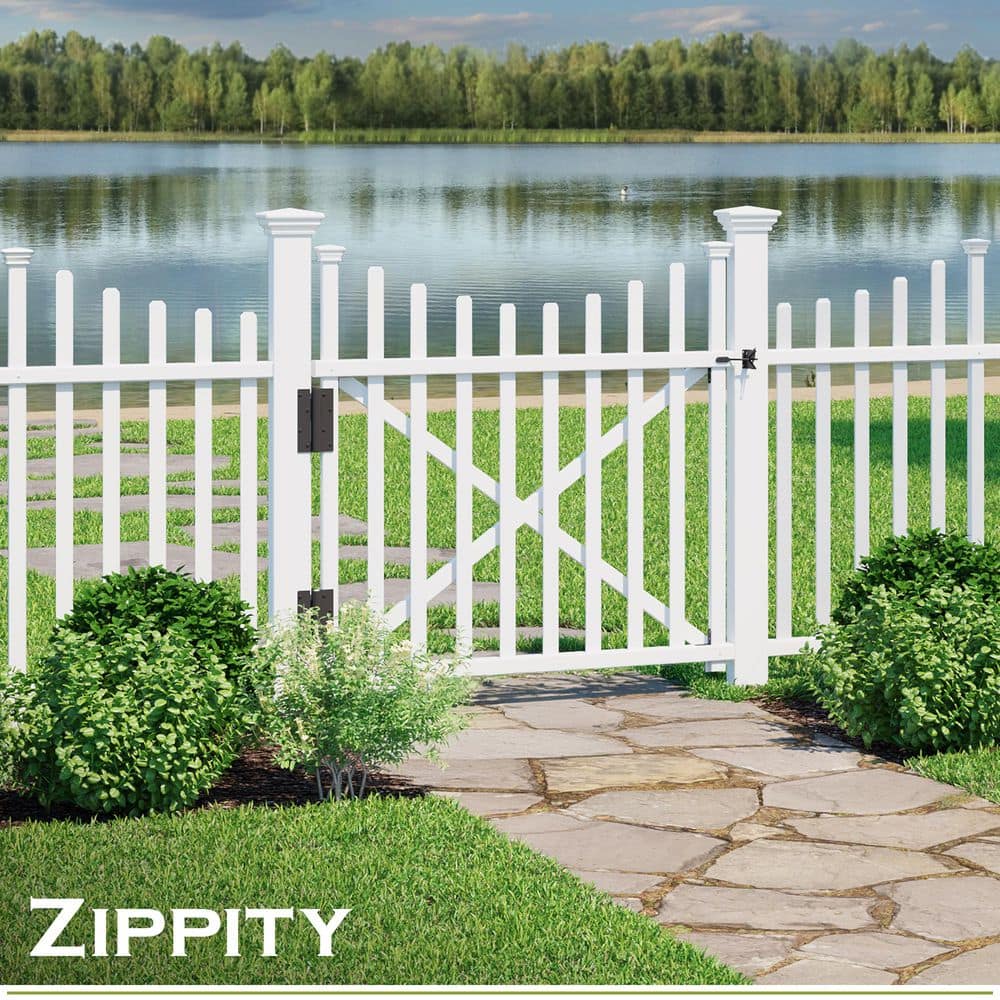 Zippity Outdoor Products 3-1/2 ft. H x 3-1/2 ft. W White Vinyl Manchester Fence Gate Kit with Posts and Hardware (2)