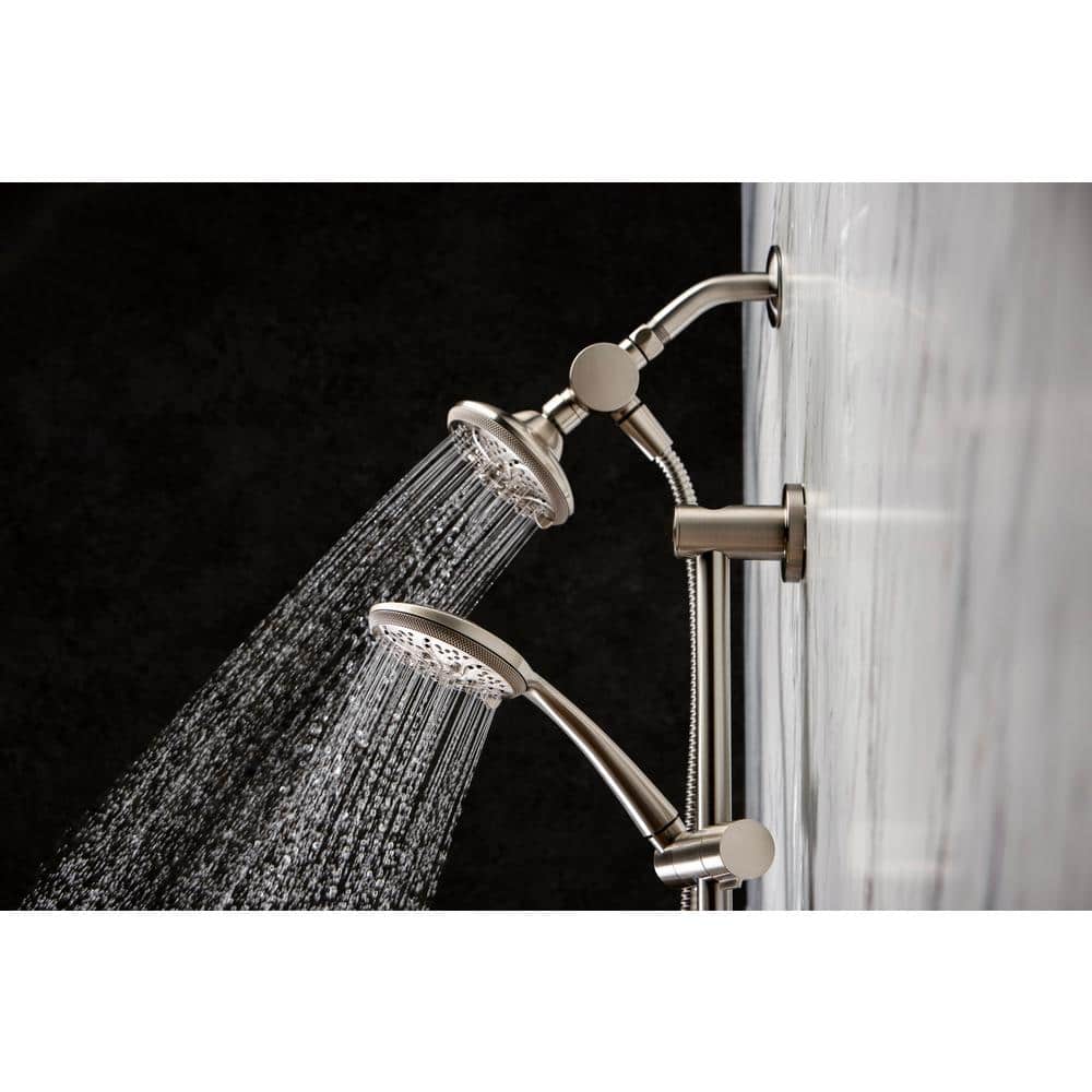 Glacier Bay Wall Bar 6 -Spray Patterns with 1.8 GPM 4.5 in. Wall Mount Dual Shower Heads with Nail Glue Installation in Chome (3)