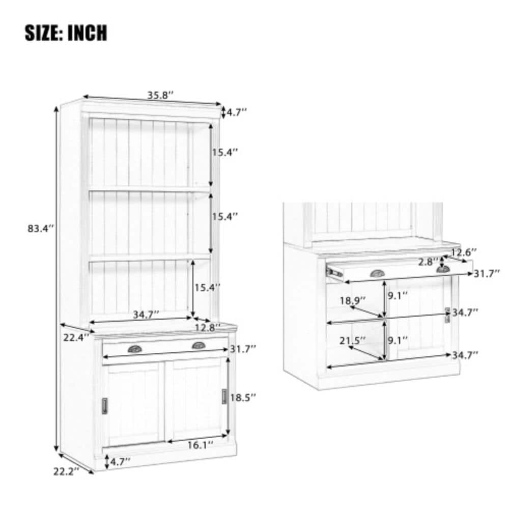 Unbranded 35.8 in. W x 22.4 in. D x 83.4 in. H Bathroom White Linen Cabinet (2)