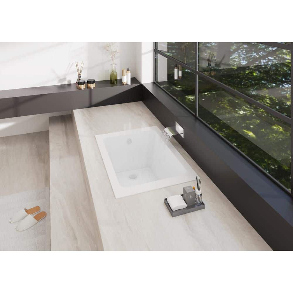 Kingston Brass Aqua Eden 48 in. x 34 in. Acrylic Rectangular Drop-In Soaking Bathtub with Reversible Drain in Glossy White (2)