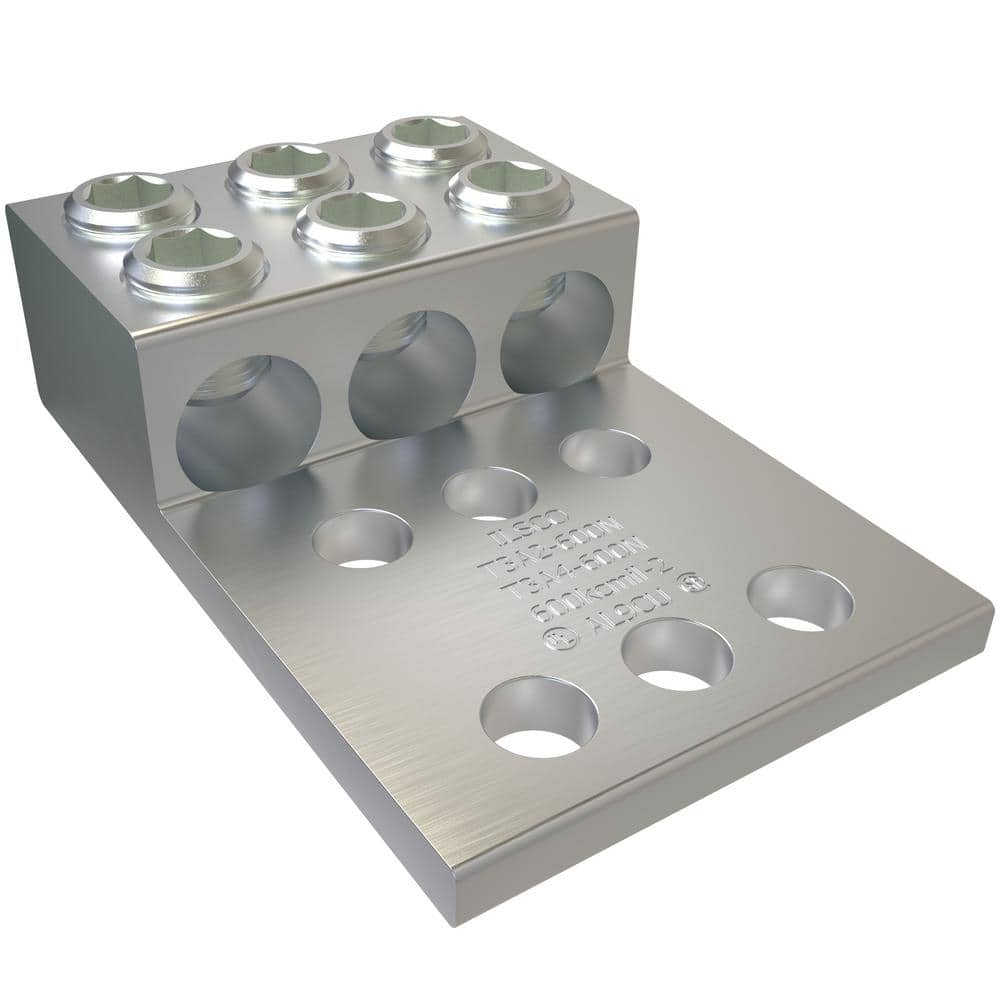 ILSCO Aluminum Mechanical Lug Connector, Conductor Range 600-2, 3 Ports, 6 Holes, 1/2 in. Bolt Size