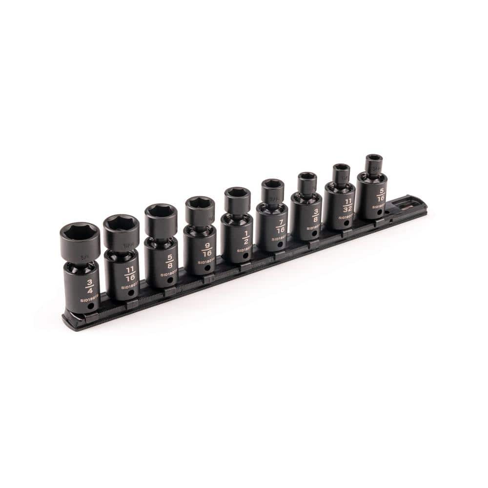 TEKTON 3/8 in. Drive 6-Point Universal Joint Impact Socket Set with Rail, 9-Piece (5/16-3/4 in. ) (1)