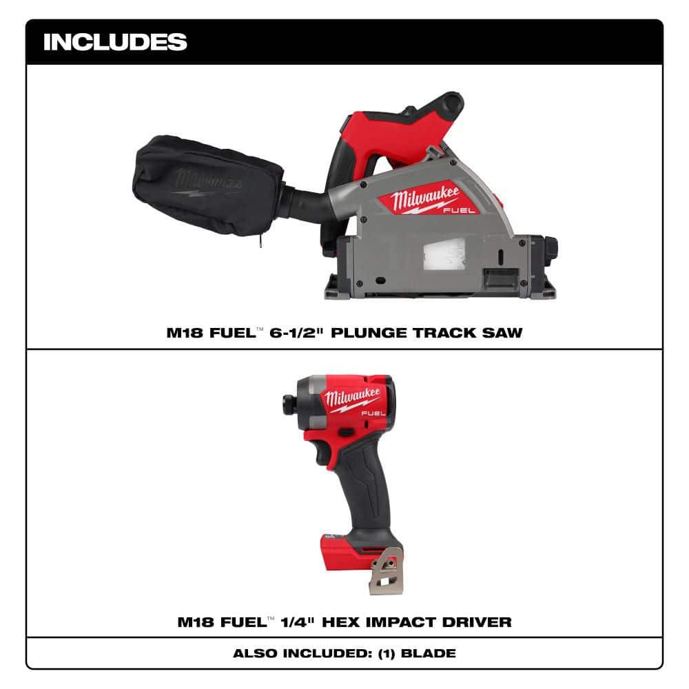 Milwaukee M18 FUEL 18V Lithium-Ion Cordless Brushless 6-1/2 in. Plunge Cut Track Saw w/ Impact Driver (2)