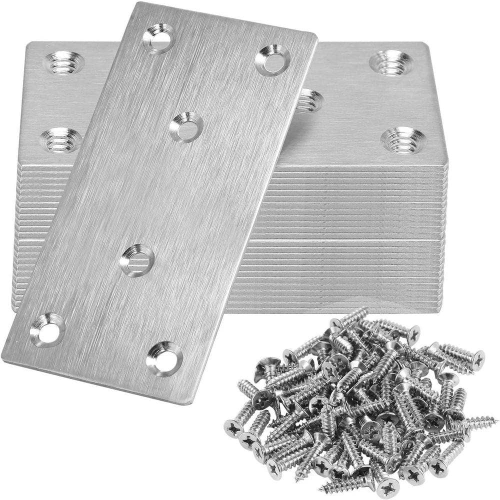 KIWDZFU 4 x 2 Inch 2-Gauge Stainless Steel Flat Straight Brace Bracket Silver Mending Plate Fixing Corner Brace 6 Pack (1)