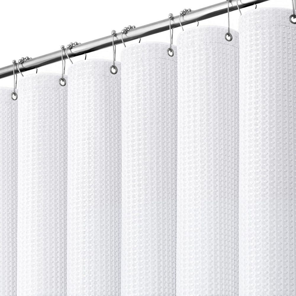 Anqtovp 72 in. W x 72 in. L White Polyester Waffle Weave Heavy Duty Weighted Hotel Luxury Shower Curtain Set (1)