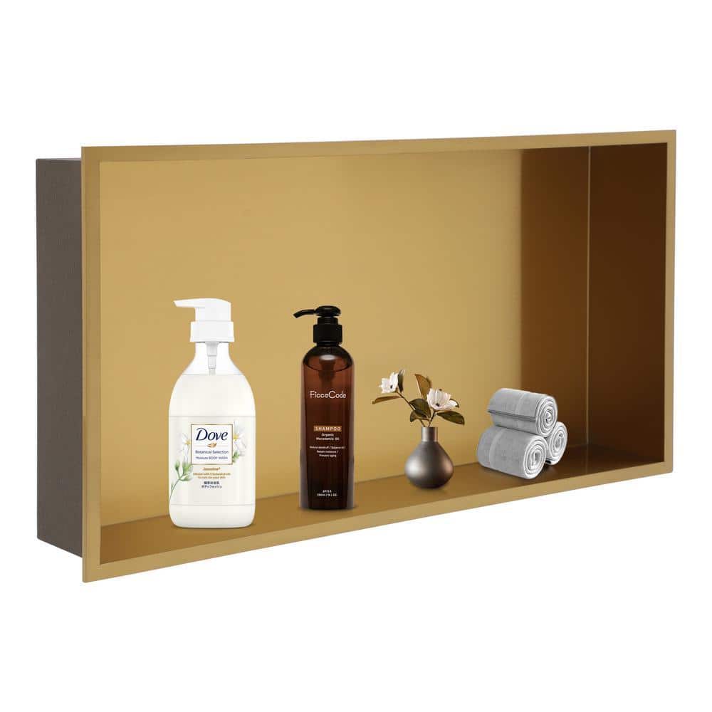 Logmey 25 in. W x 13 in. H x 4 in. D 18-Gauge Stainless Steel Shower Niche Shower Shelf for Bathroom Storage in Matte Gold