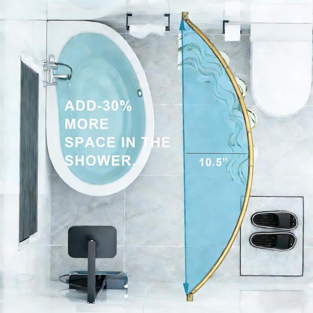 Unbranded Curved Stainless Steel Shower Curtain Rod Adjustable 35-76 in. Drill Mount Reinforced Flanges in Gold (3)