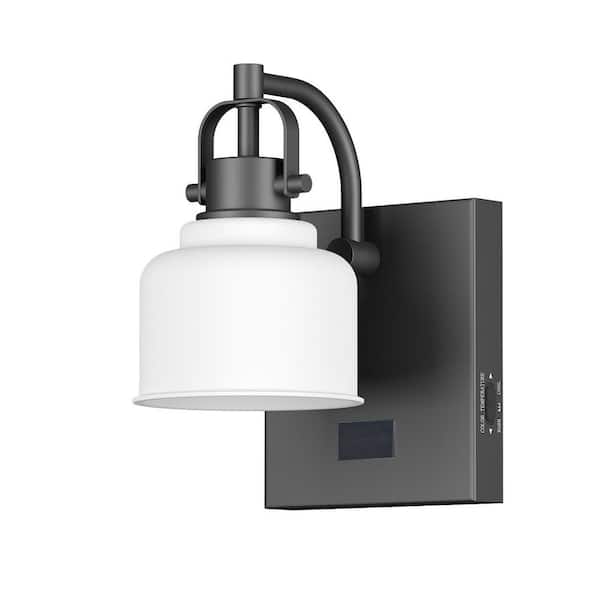 Globe Rockhill 6 in. 1-Light LED Wall Sconce Vanity Light Matte Black for Bathroom Kitchen with Motion Activated Night Light
