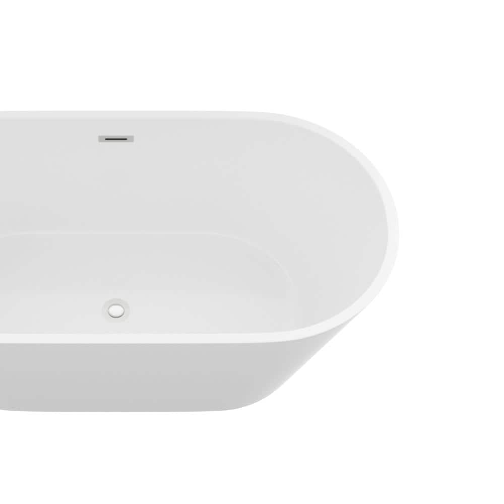Timussi 59 in. x 29.5 in. Acrylic Freestanding Soaking Bathtub in Glossy White with Chrome Center Drain (3)