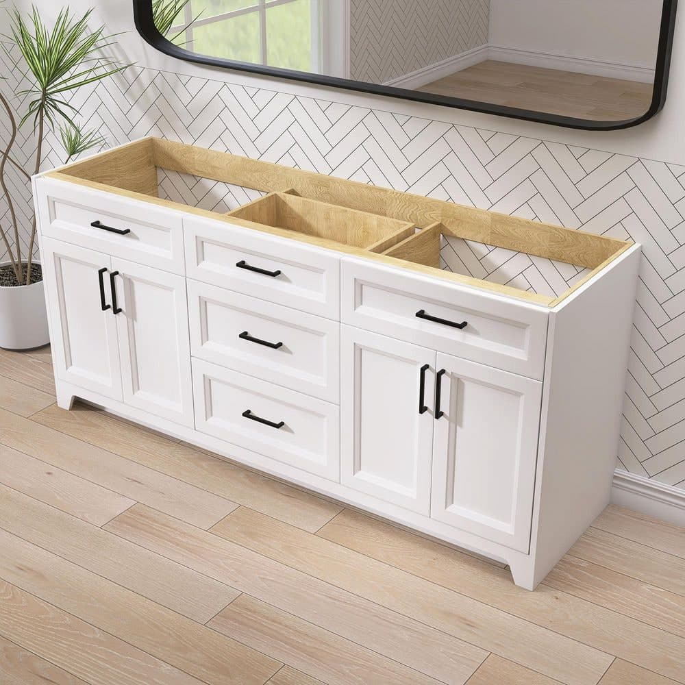 Zeafive Solid Wood 72 in. W x 21.5 in. D x 33.5 in. H Double Sink Bath Vanity Cabinet without Top Freestanding Base in White