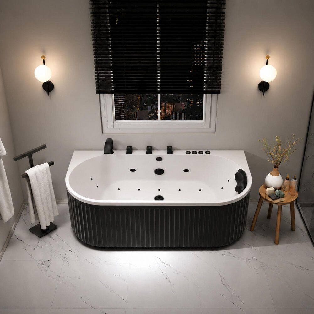 ANZZI 67 in. x 32 in. Combination Bathtub with Center Drain in Black/White, Acrylic Freestanding Flatbottom Design (2)