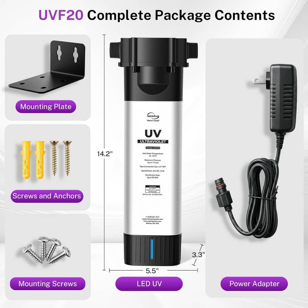 ISPRING Whole House LED UV Water Filter System, Up to 12 GPM, Long-Life LED UV Water Filter, Automatic Flow Sensor, Mercury-Free (2)