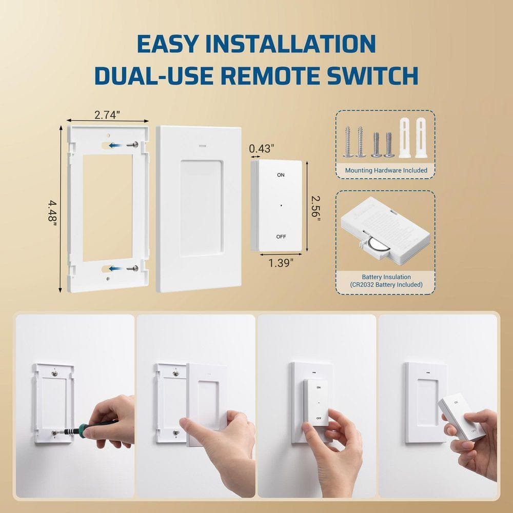 DEWENWILS 120-Volt Remote Control Light Bulb Switch Socket, White with 1-Removable Controller and Bulb Base (3)