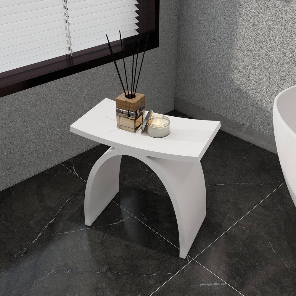 SJ STAR&JANE 16 in. x 9 in Solid Surface Shower Stool Vanity Seat Walk In Shower Seat in Matte White (2)