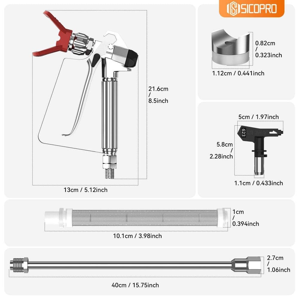 Unbranded Airless Paint Sprayer 3600 PSI Spray Gun Kit with Hose, Extension Pole, Spray Tips and Filters Included (3)