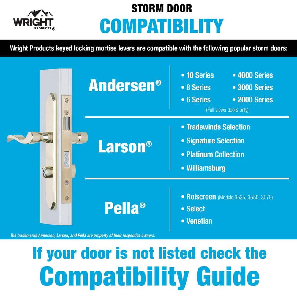 Wright Products Serenade Mortise Keyed Lever Mount Latch with Deadbolt for Screen and Storm Doors, Satin Nickel (2)
