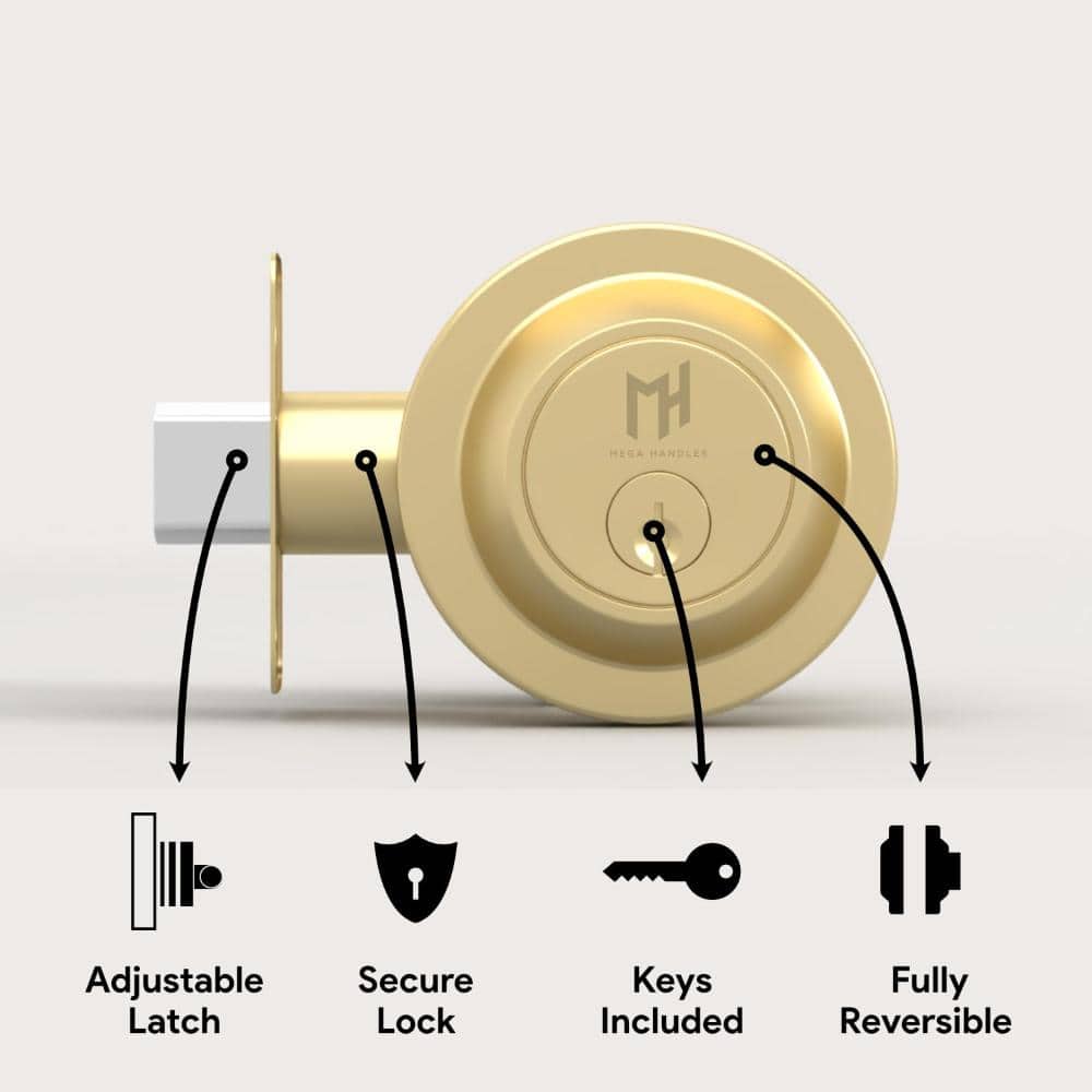 Mega Handles Ronn Entrance Deadbolt Lock, Satin Brass (2)