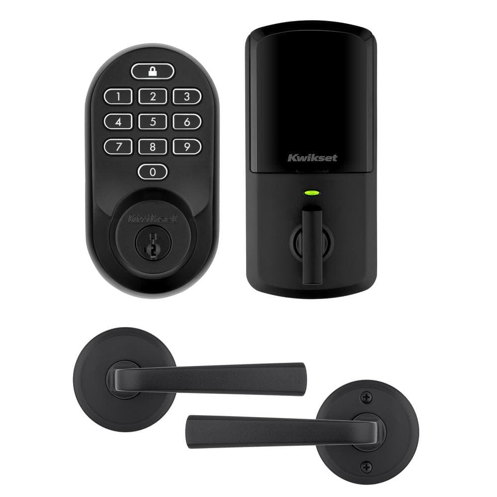 Kwikset HALO Matte Black Keypad Wi-Fi Electronic Smart Lock Deadbolt with Trafford Passage Lever Combo Pack