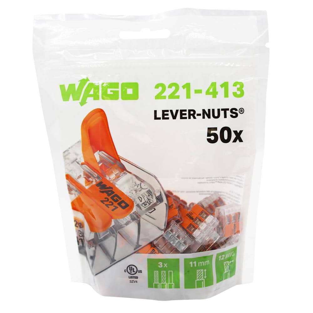 WAGO 221-413 Lever-Nuts 3-Conductor Splicing Connectors, 12-24AWG (4)