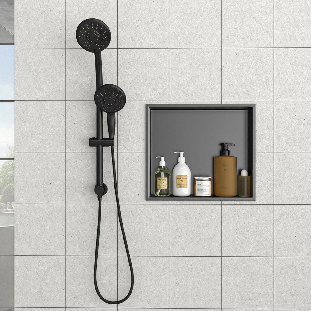 Afhocomp 15 in. W x 17 in. H x 3.94 in. D Stainless Steel Shower Niche Set of 1 Piece in Gunmetal Black with Low Profile (1)