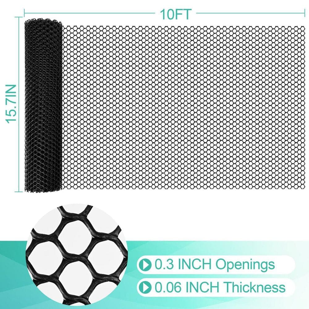 Laybus 0.3 in. x 15.7 in. x 10 ft. Plastic Mesh, Opening Plastic Chicken Wire Netting Roll Durable for Garden, Barrier, Black (3)