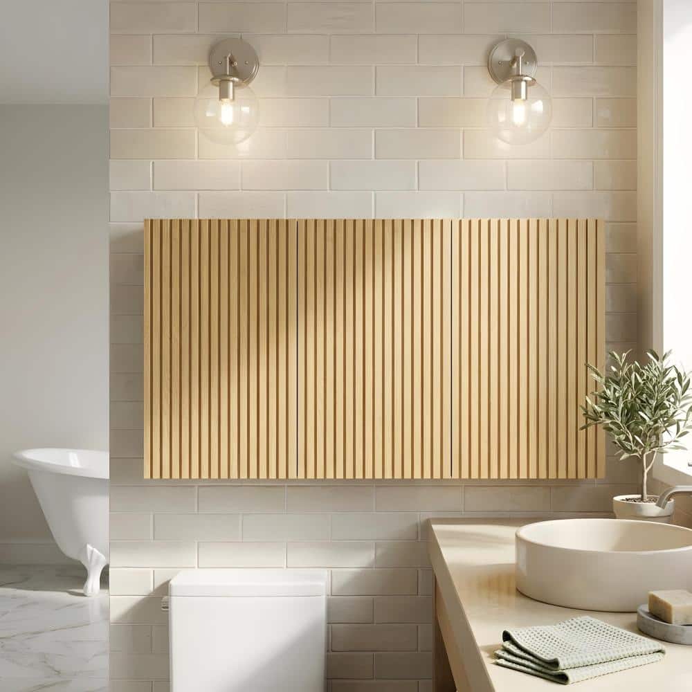 Zuvandra 41.34"W x 11.81"D x 23.62"H Plywood Bathroom Wall Cabinet in Golden Oak (1)