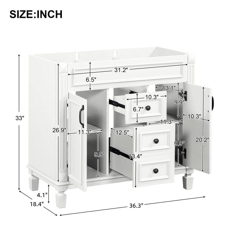 Buruis 36.3 in. Bath Vanity Cabinet without Top in White with 2 Soft Closing Doors, Basin Not Included (2)
