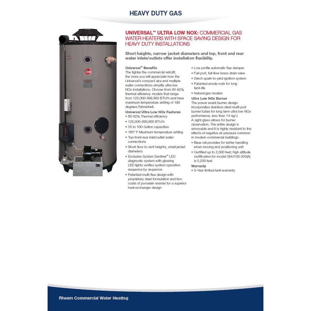 Rheem Universal Heavy Duty 270K BTU Ultra-Low NOx (ULN) Natural Gas Commercial Water Heater (2)