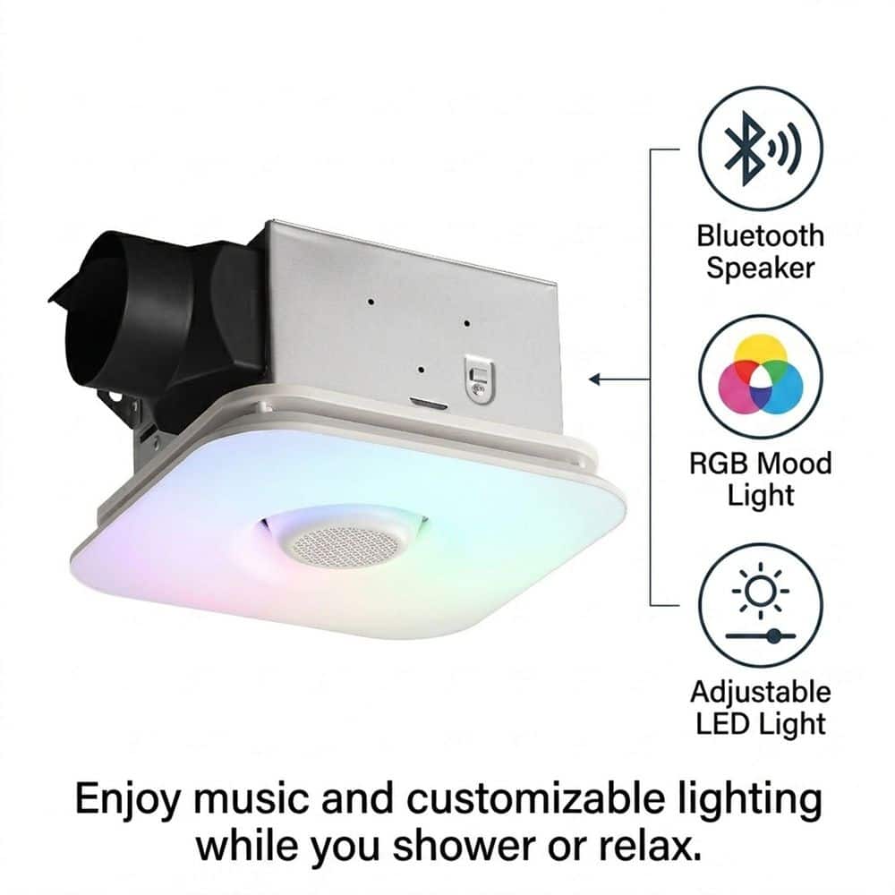 Parrot Uncle 110 CFM Ceiling Bathroom Exhaust Fan with Bluetooth Speaker and Adjustable CCT LED Lights and RGB Light (2)