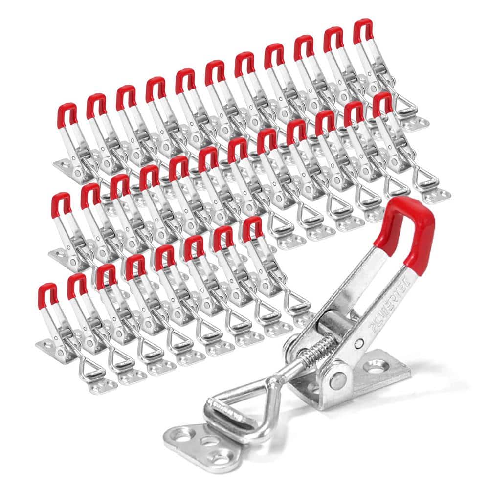 ‎POWERTEC 220 lbs. Holding Capacity Pull Action Latch Toggle Clamp 4001 with Red Vinyl Handle Grip (32-Pack)