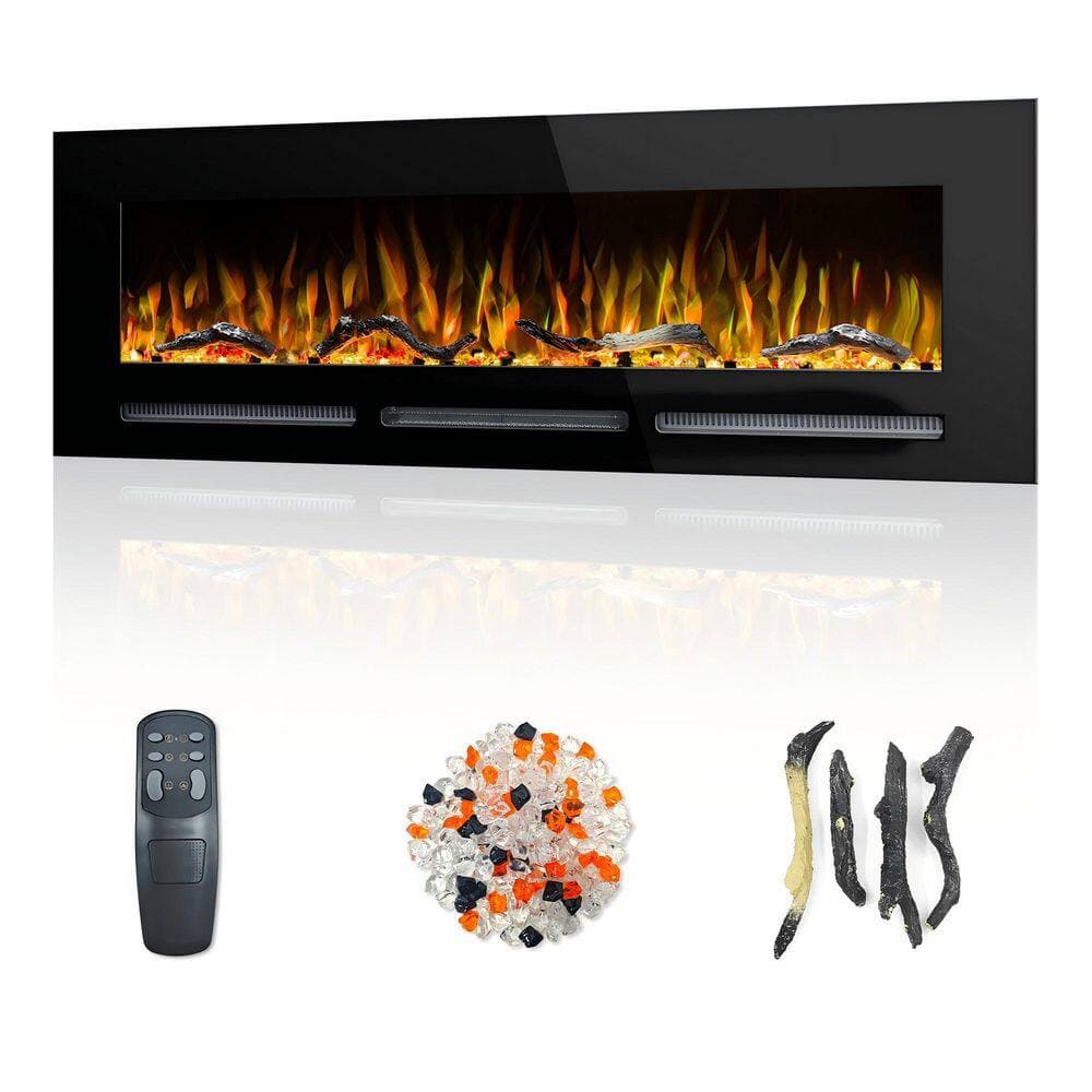 Delandgrand 50 in. Wide Electric Fireplace Inserts with 13 Flames, 750W/1500W, Thermostat, Timer, Recessed and Wall Mounted