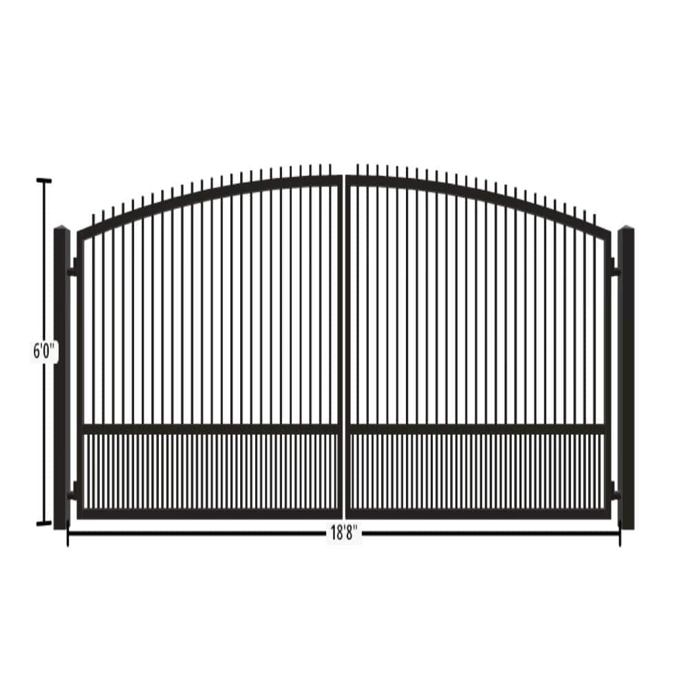 Unbranded Driveway Gate — Swing, Center, Arch + Finials, Puppy, Black — 224"W x 72"H (1)
