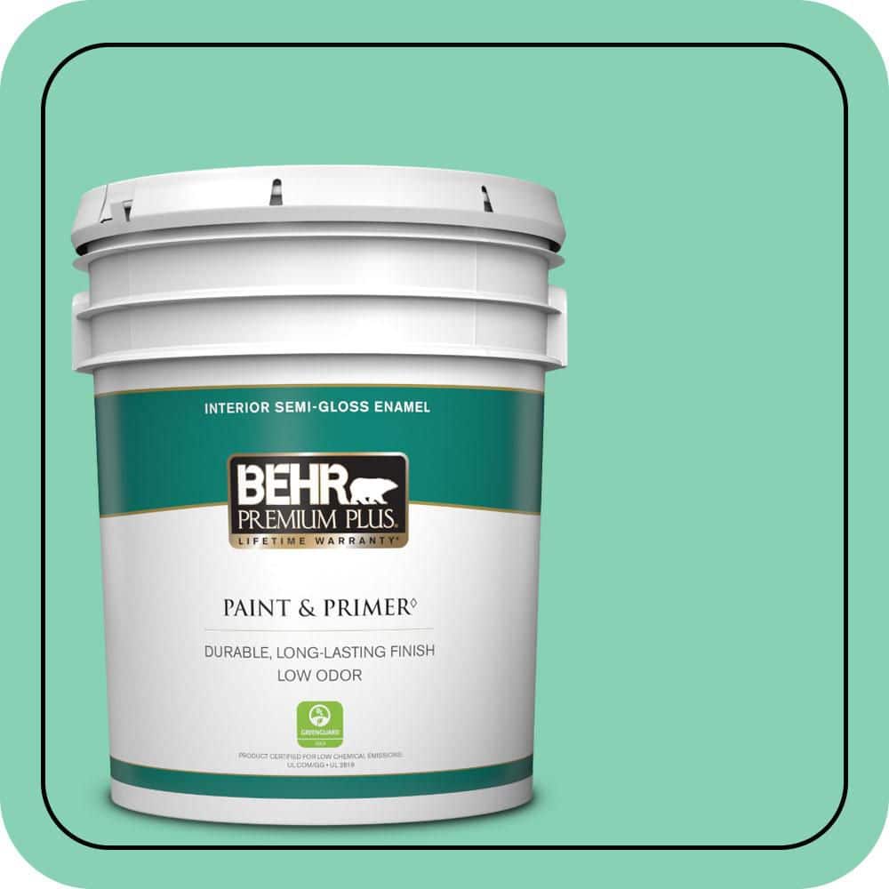 BEHR PREMIUM PLUS 5 gal. #P420-3 Tropical Trail Semi-Gloss Enamel Low Odor Interior Paint & Primer