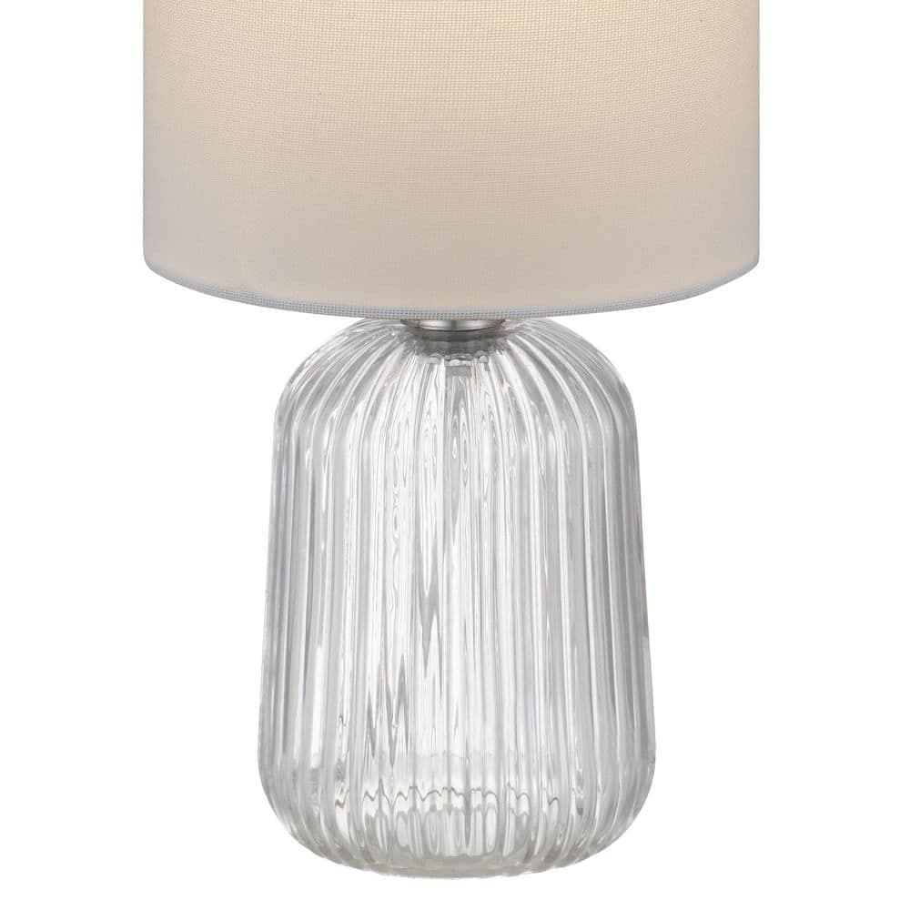 Quoizel Brinley 12.5 in. Clear Ribbed Glass and Brushed Nickel Transitional Table Lamp with White Fabric Drum Shade (3)