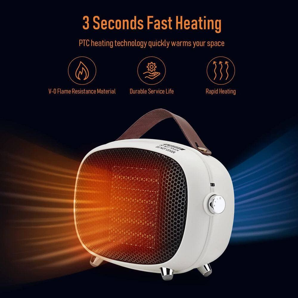Unbranded 800-Watt White Indoor Electric Ceramic Heater Portable Space Heater with Tip-Over Overheat Protection for Office Bedroom (3)
