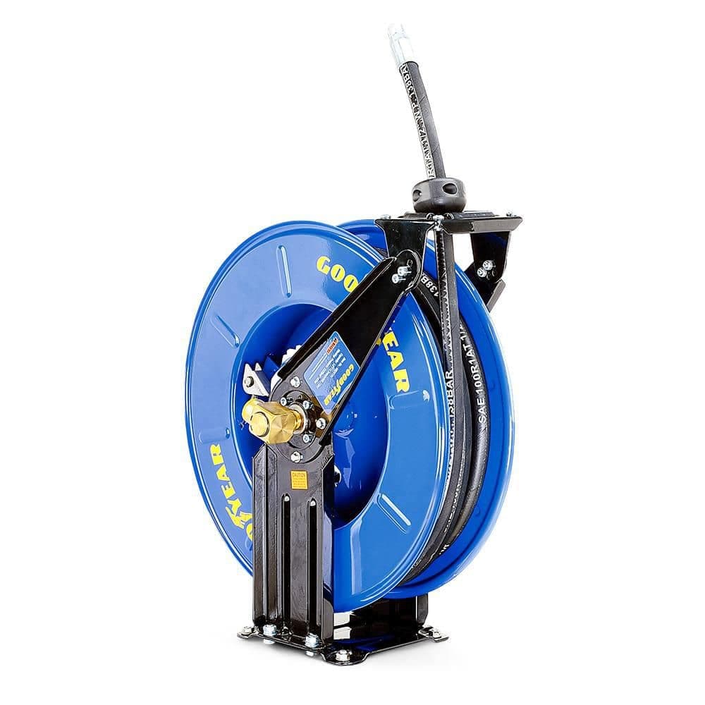 Goodyear Elite 1/2 in. x 50 ft. Steel Dual Arm Pedestal Oil Hose Reel SAE 100R1AT