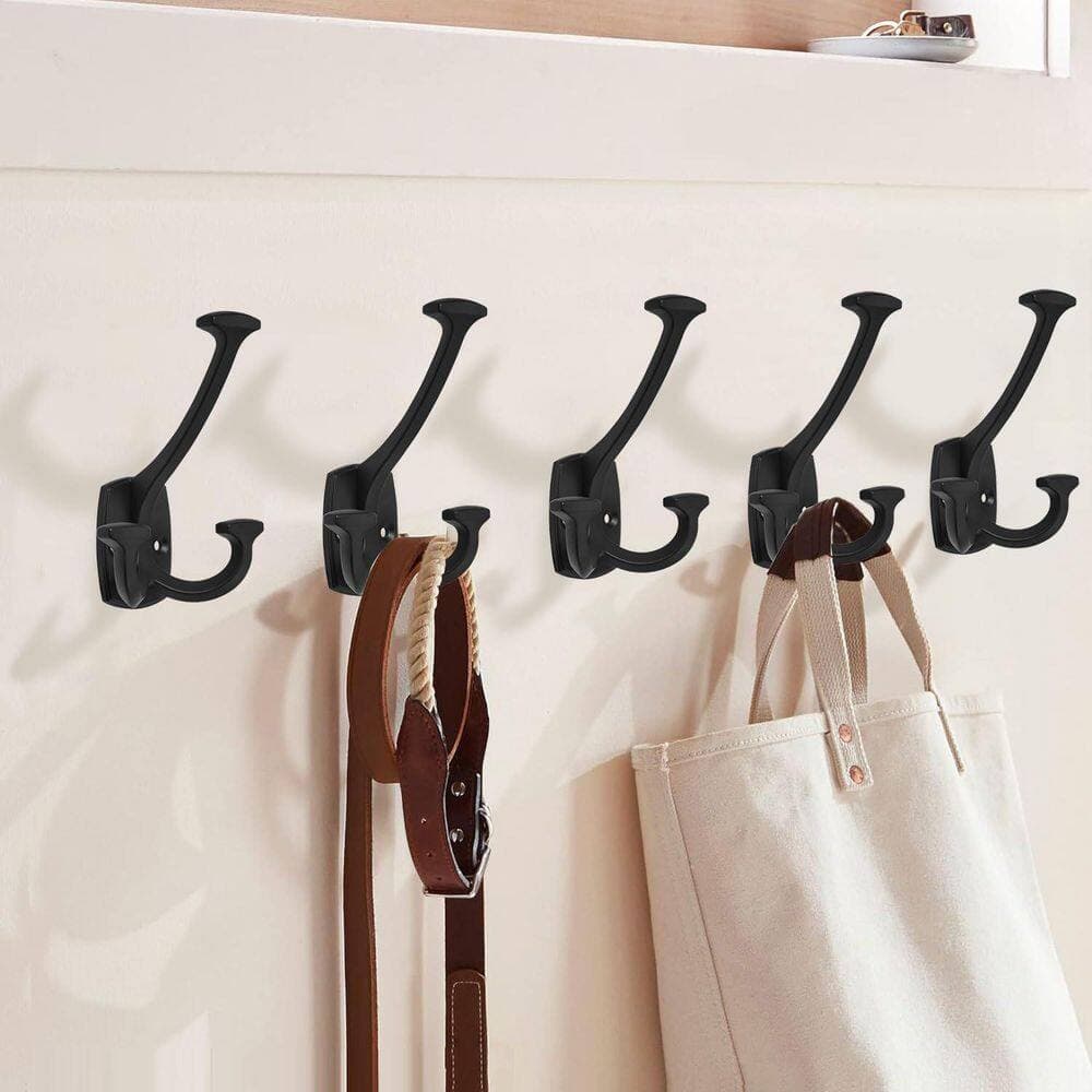 Numhew 5-Piece J-Hook Large Wall Double-Sided Hook, Heavy Duty Solid Large Coat Hooks for Towel, Coats, Matte Black (3)
