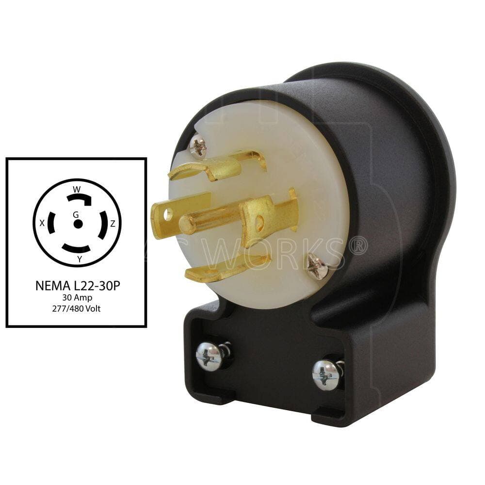 AC WORKS NEMA L22-30P 30A 3-Phase Y 277/480V Elbow 5-Prong Locking Male Plug with UL, C-UL Approval (2)